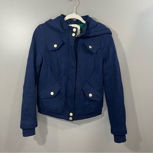 Allihop | Quilted Navy Blue Full Zip Up Hooded Jacket